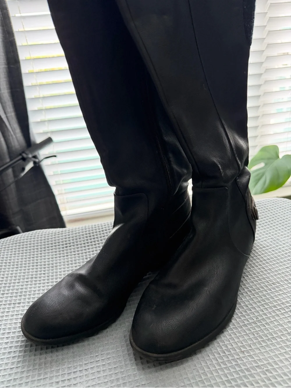 Tall Black Leather-Look Riding Boots